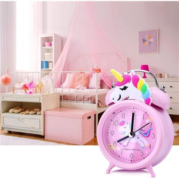 Unicorn Alarm Clock for Girls Kids, Cute Bedroom Decoration, Non Ticking Silent - Picture 2 of 6